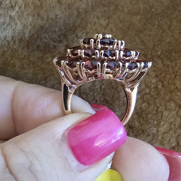 Sz 5.25, Garnet Heart Shaped Cluster Ring,925 Silver, 14K Rose Gold Overlay, NWT - Picture 4 of 12